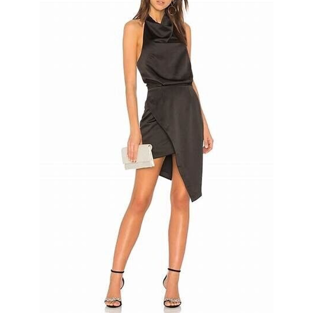 NWT Revolve Elliatt Camo Cocktail Dress Size XL Gray Satin Asymmetrical Halter